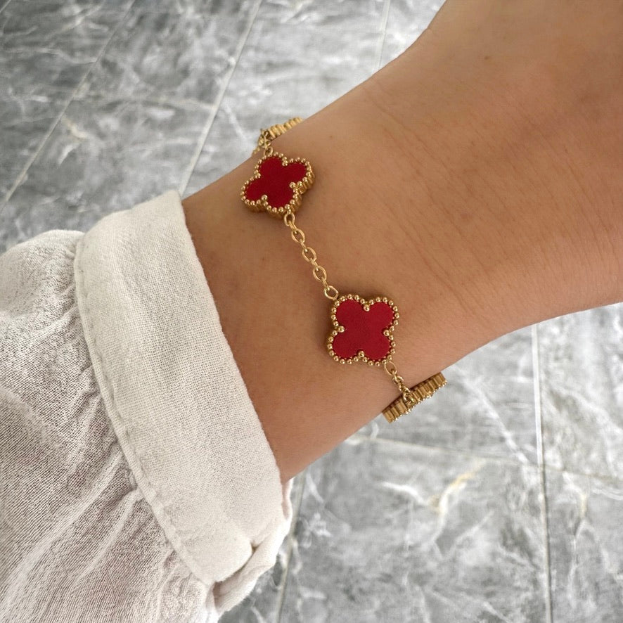 Bracelet Trèfle Maelya rouge coquelicot