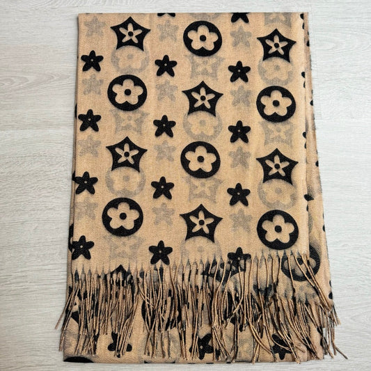 Écharpe imprimé fleur pailleté beige