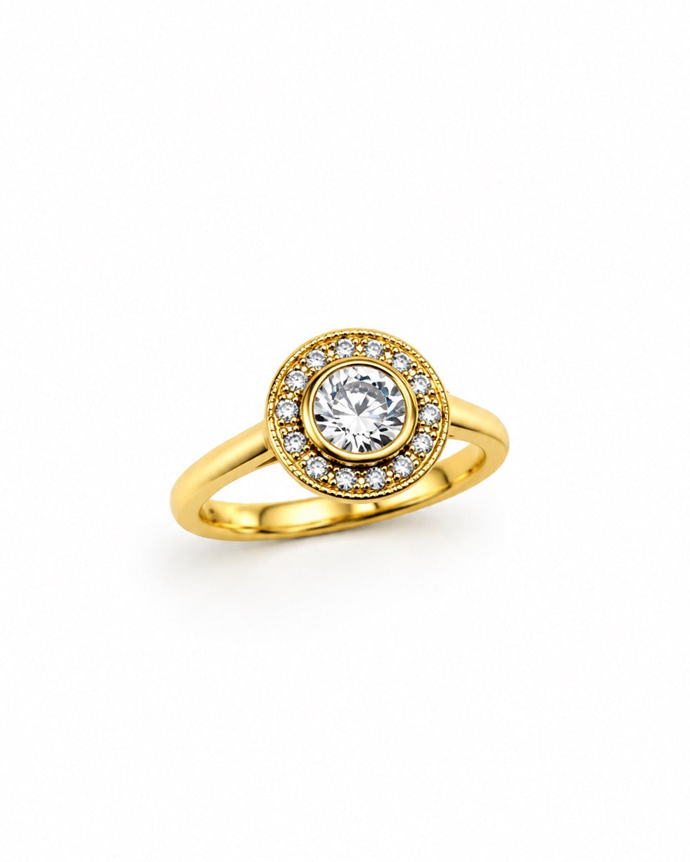 Bague dorée rond zirconiums