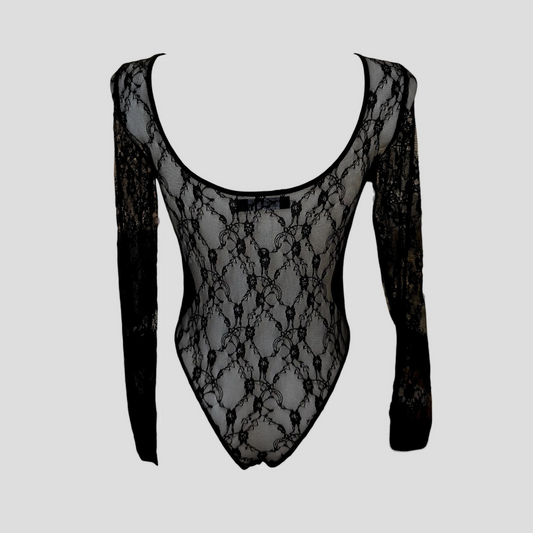 Body dentelle noire transparent – manches longues