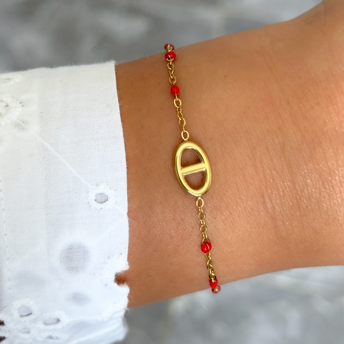 Bracelet Marine perles rouge