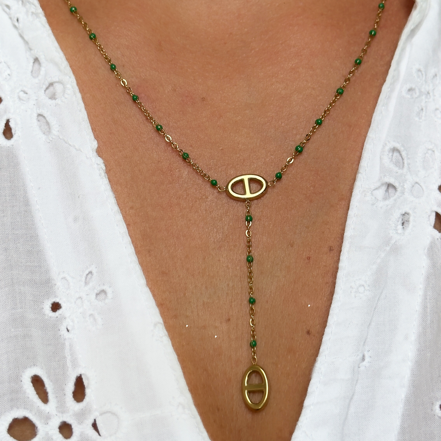 Collier Marine perles vert