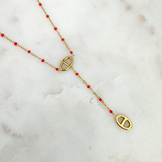 Collier Marine perles rouge