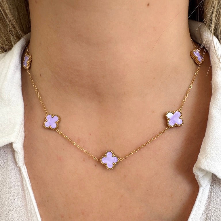 Collier Trèfle Maelya mauve