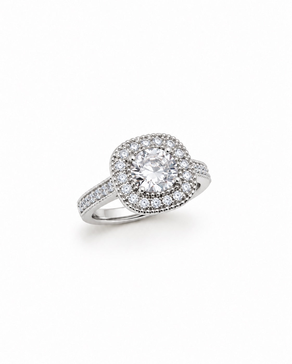 Bague solitaire argentée zirconiums