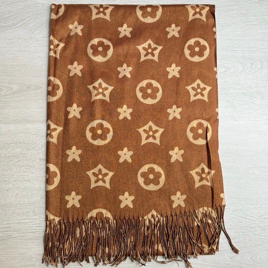 Écharpe imprimé fleur pailleté camel