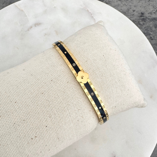 Bracelet jonc Flora noir