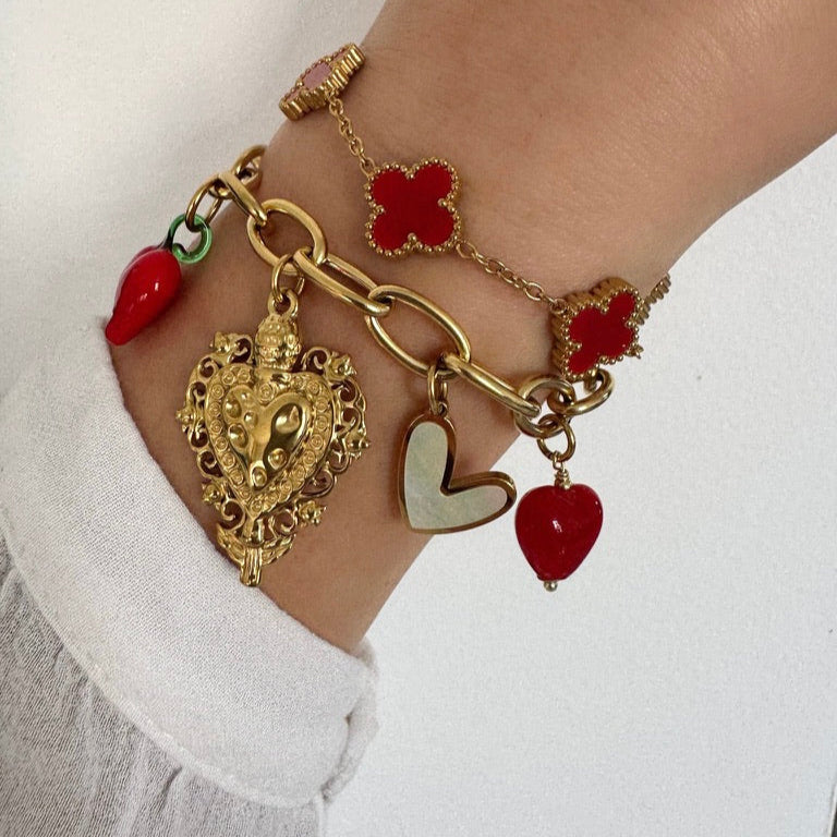 Bracelet Trèfle Maelya rouge coquelicot