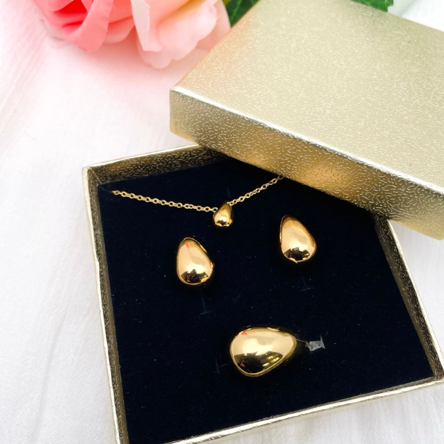 Coffret parure bijoux Goutte d'Eau doré