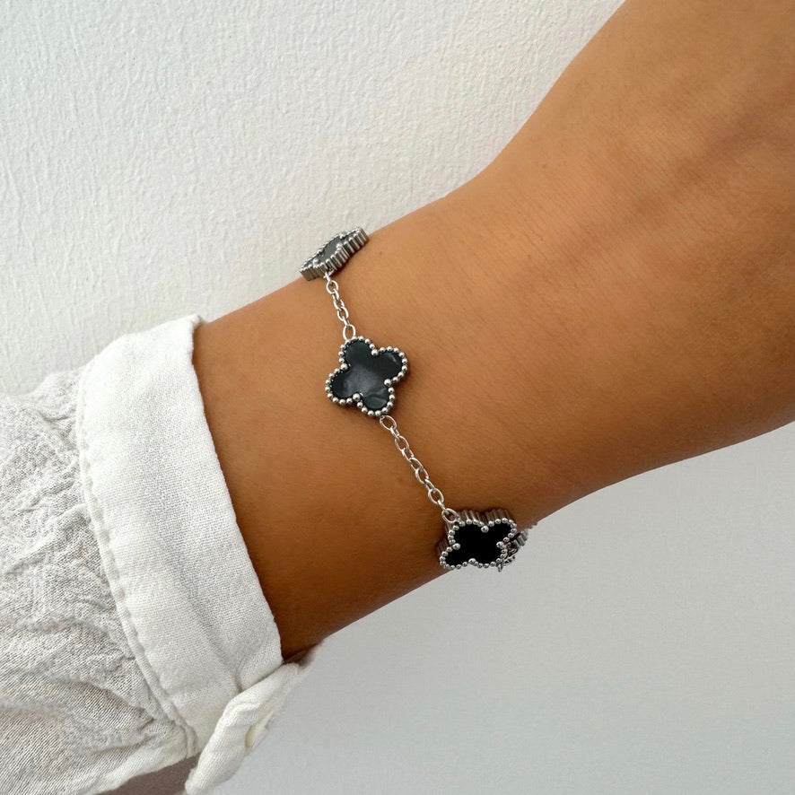 Bracelet Trèfle Maelya noir argenté