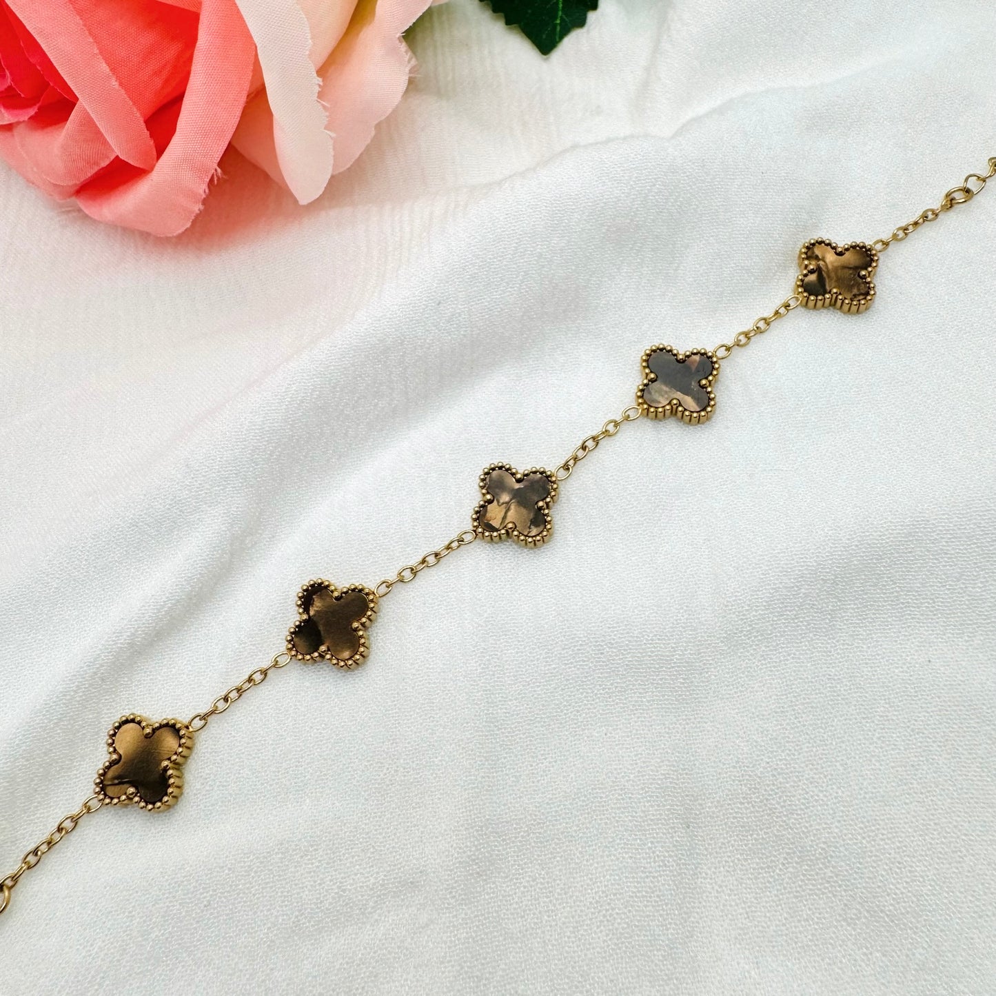Bracelet Trèfle Maelya choco doré