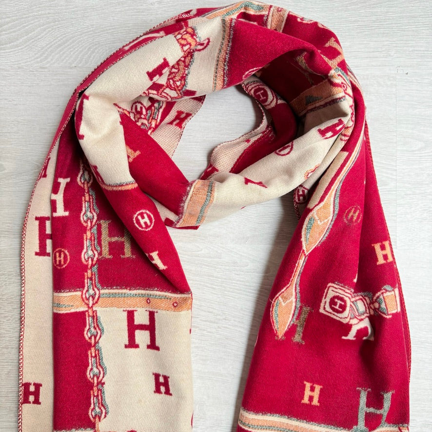 Écharpe imprimé H rouge