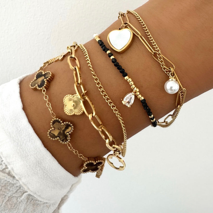 Bracelet Trèfle Maelya choco doré