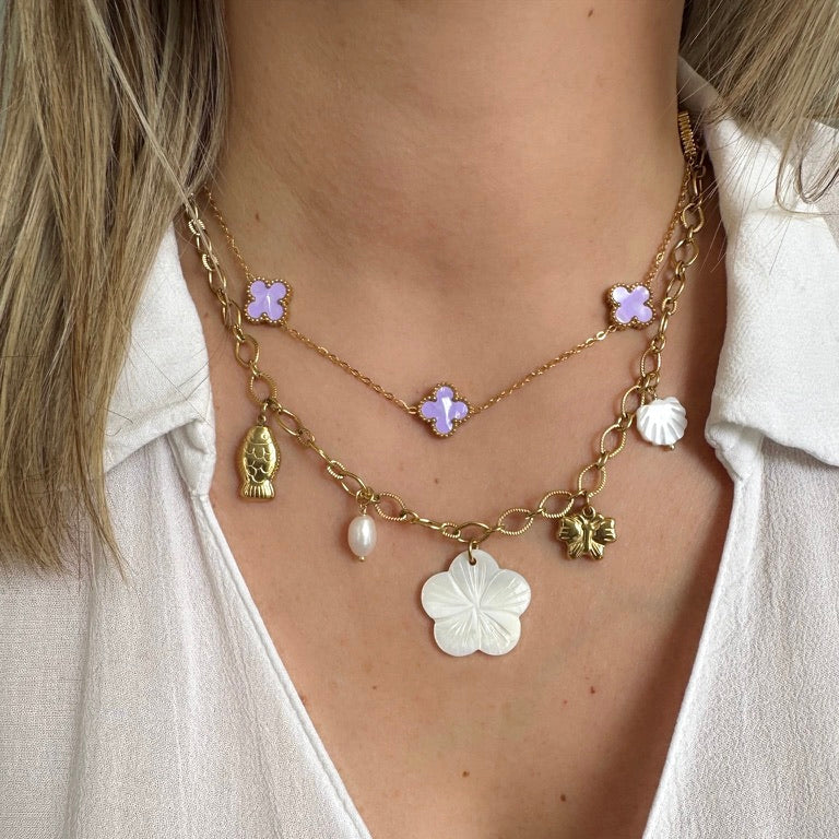 Collier Trèfle Maelya mauve