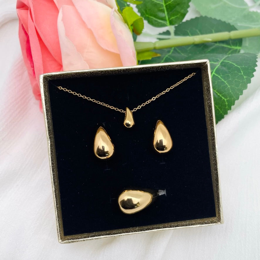 Coffret parure bijoux Goutte d'Eau doré