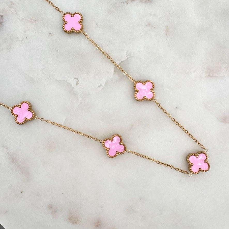 Collier Trèfle Maelya rose