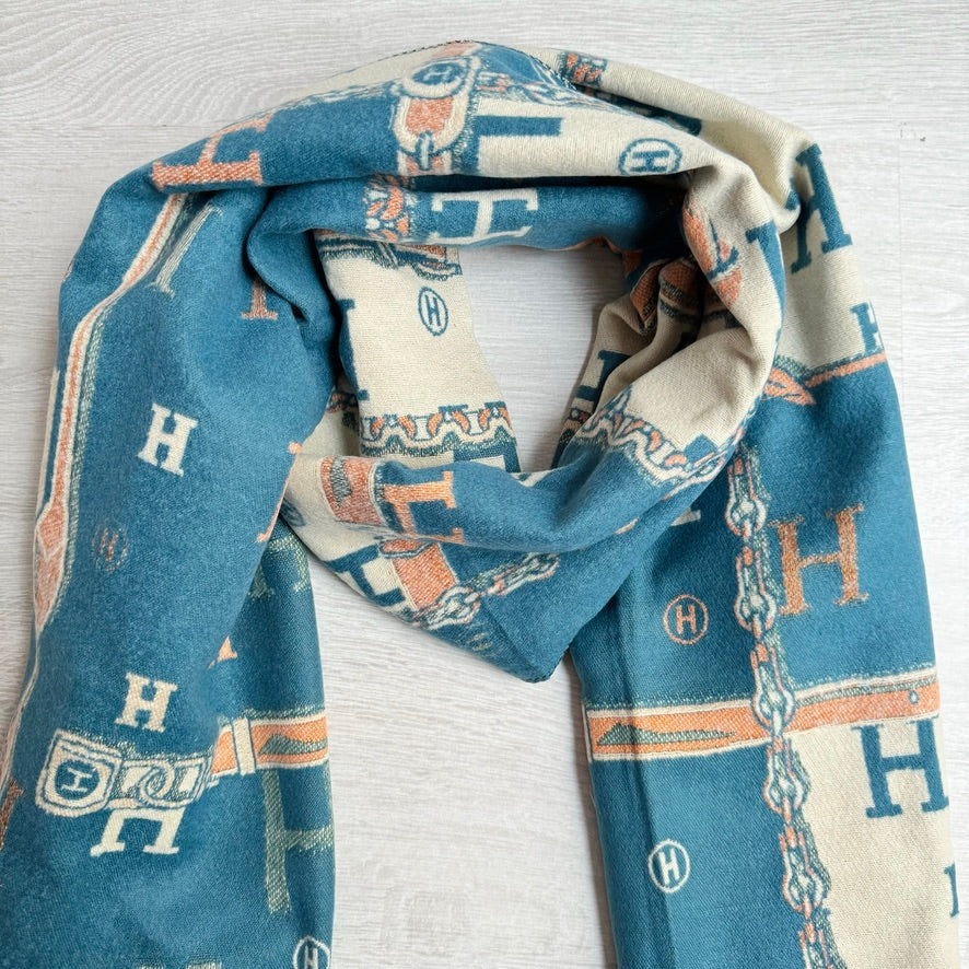 Écharpe imprimé H bleu