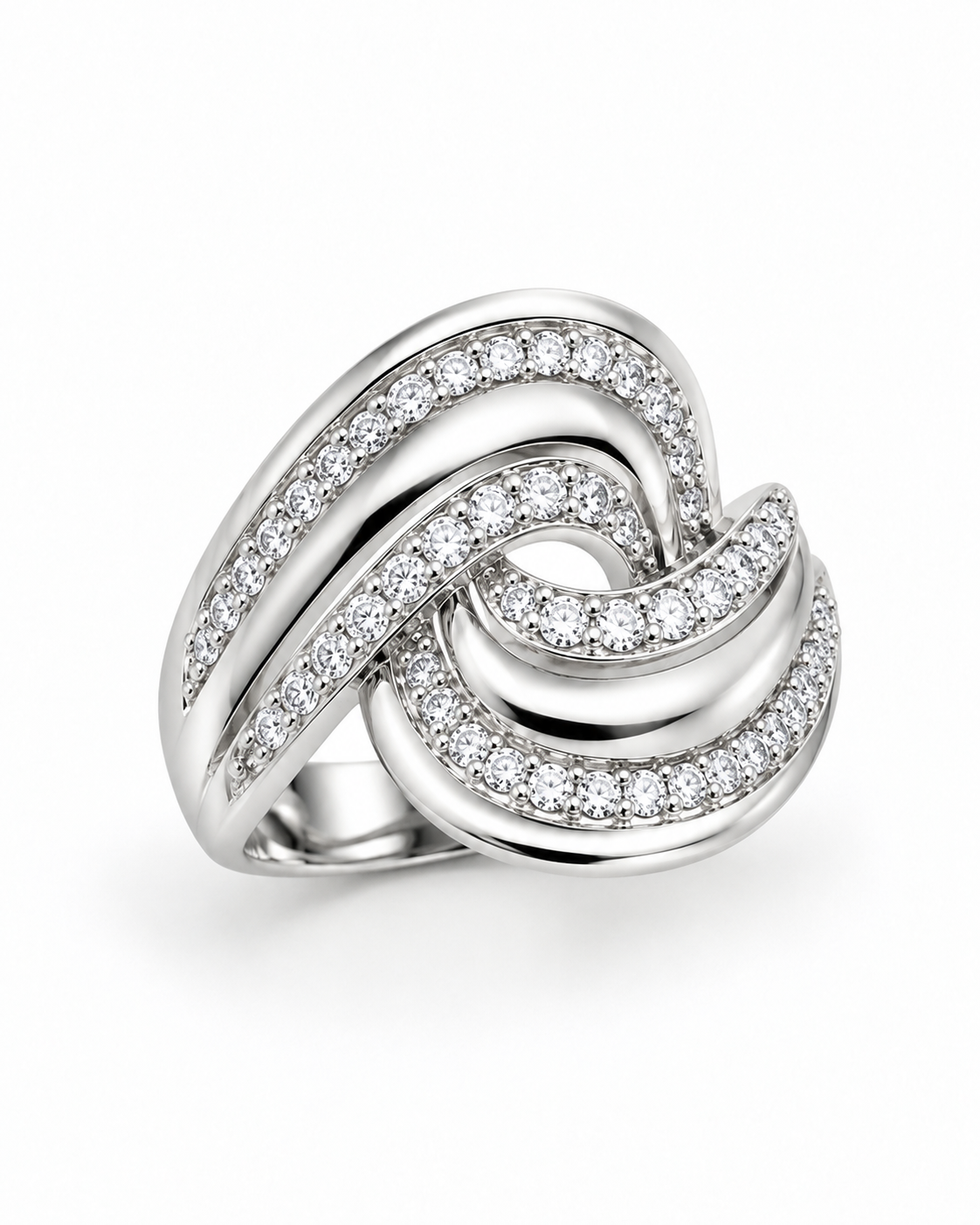 Bague vague argentée zirconiums