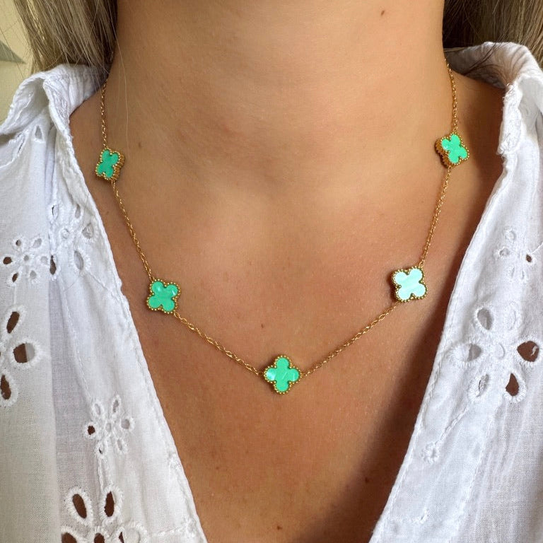 Collier Trèfle Maelya menthe à l'eau doré