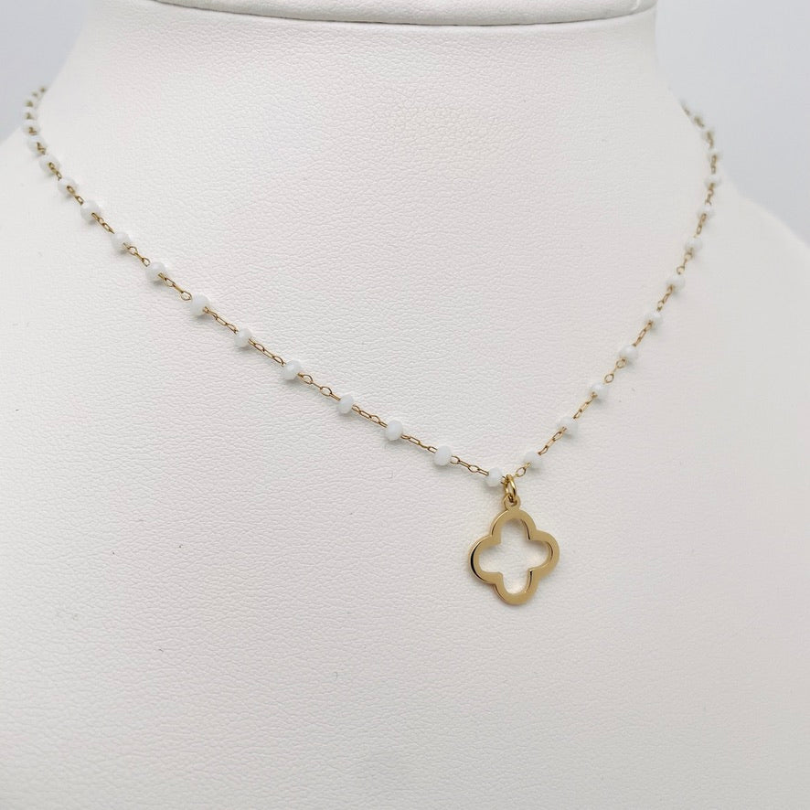 Coffret parure bijoux Trèfle perles blanc