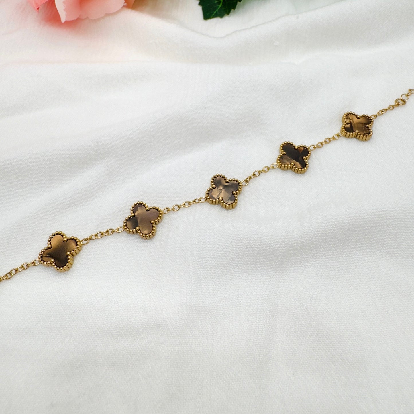 Bracelet Trèfle Maelya choco doré