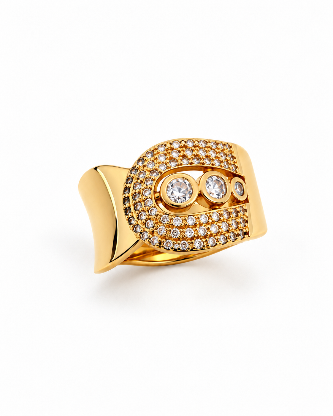 Bague dorée boucle zirconiums