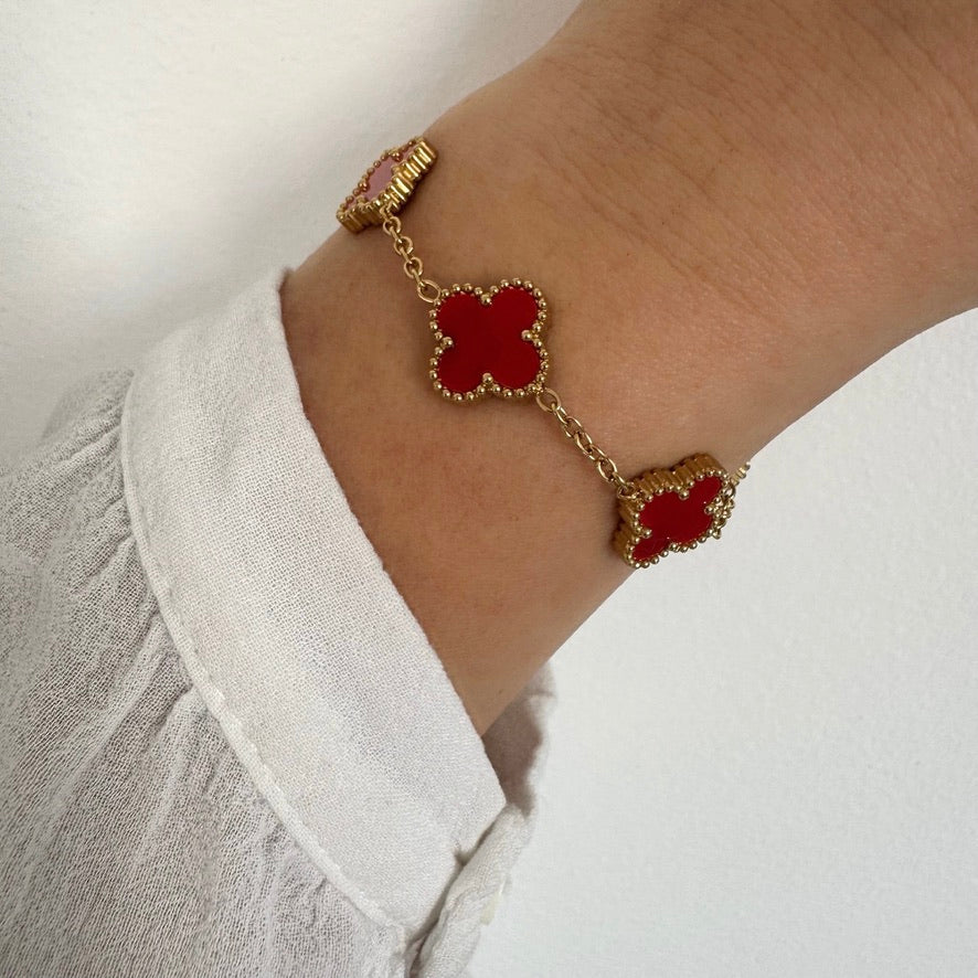 Bracelet Trèfle Maelya rouge coquelicot