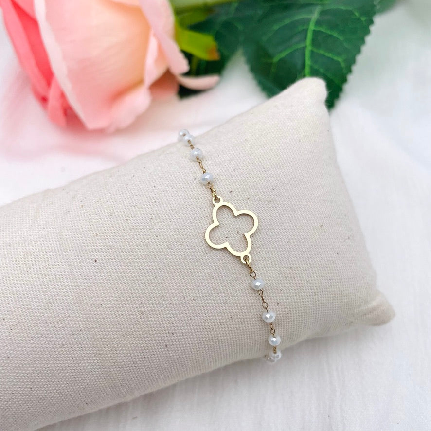 Coffret parure bijoux Trèfle perles blanc
