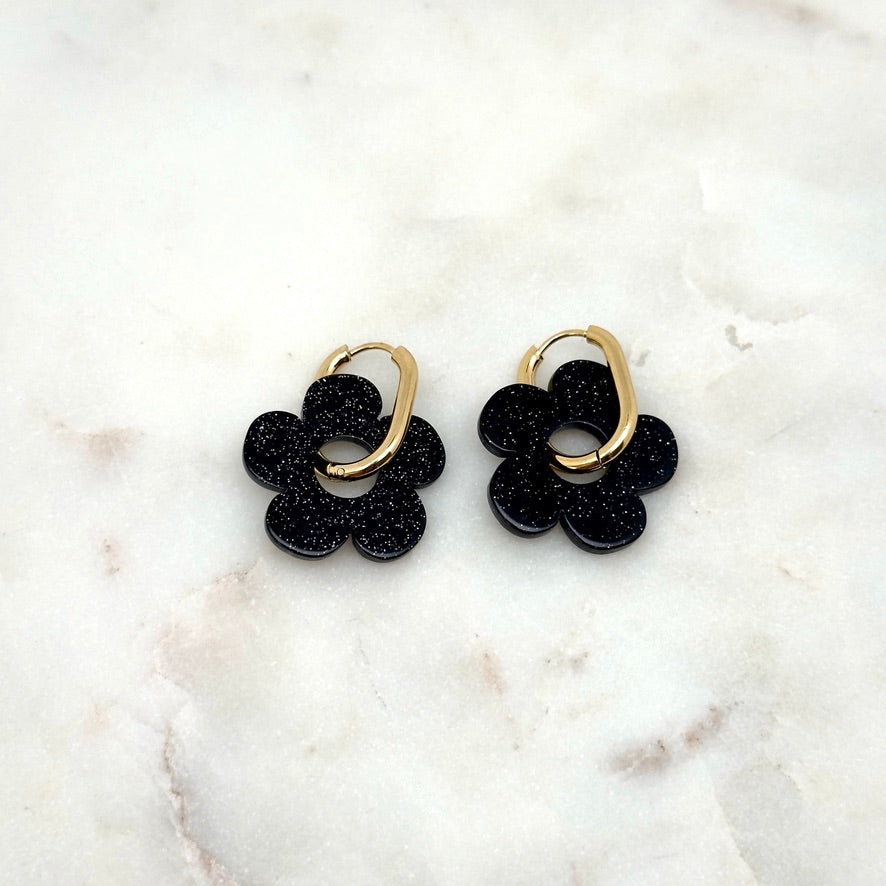 Boucles d'oreilles Elisa Pailleté noir