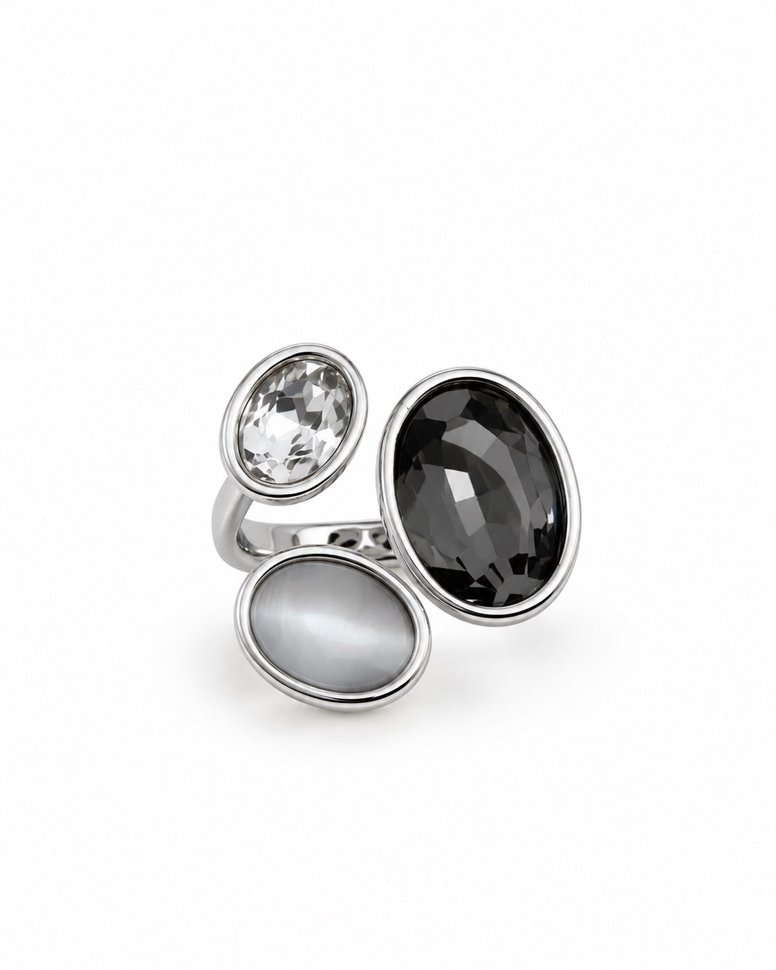 Bague trois pierres argentée zirconiums