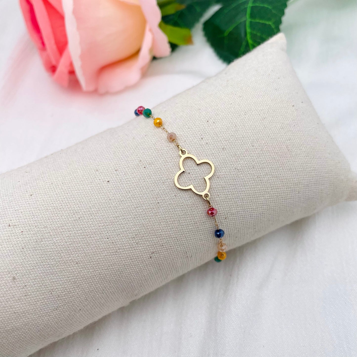 Coffret parure bijoux Trèfle perles rainbow