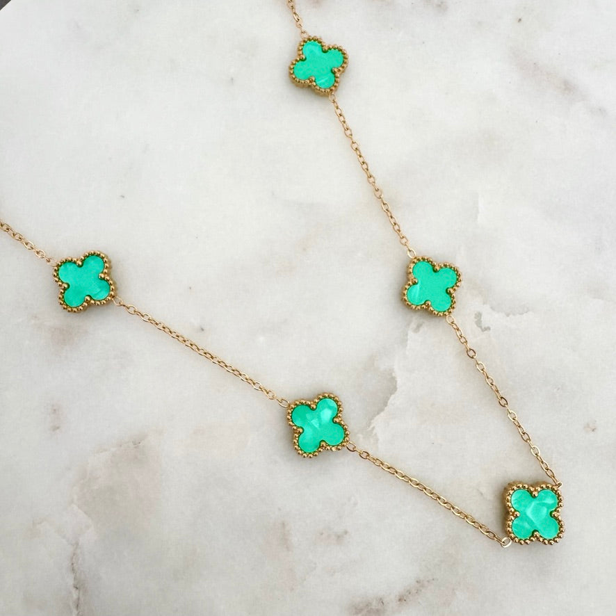 Collier Trèfle Maelya menthe à l'eau doré