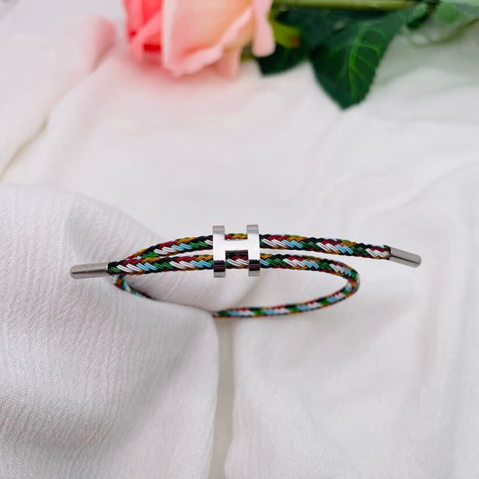 Bracelet Cordon lettre H argenté