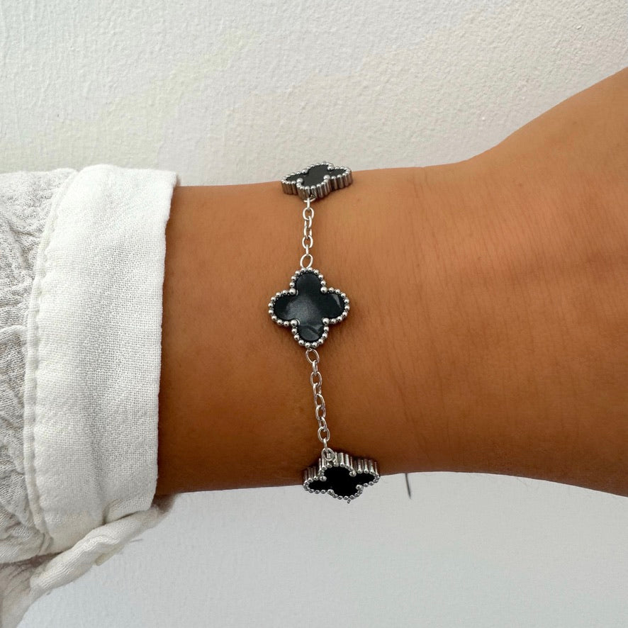 Bracelet Trèfle Maelya noir argenté