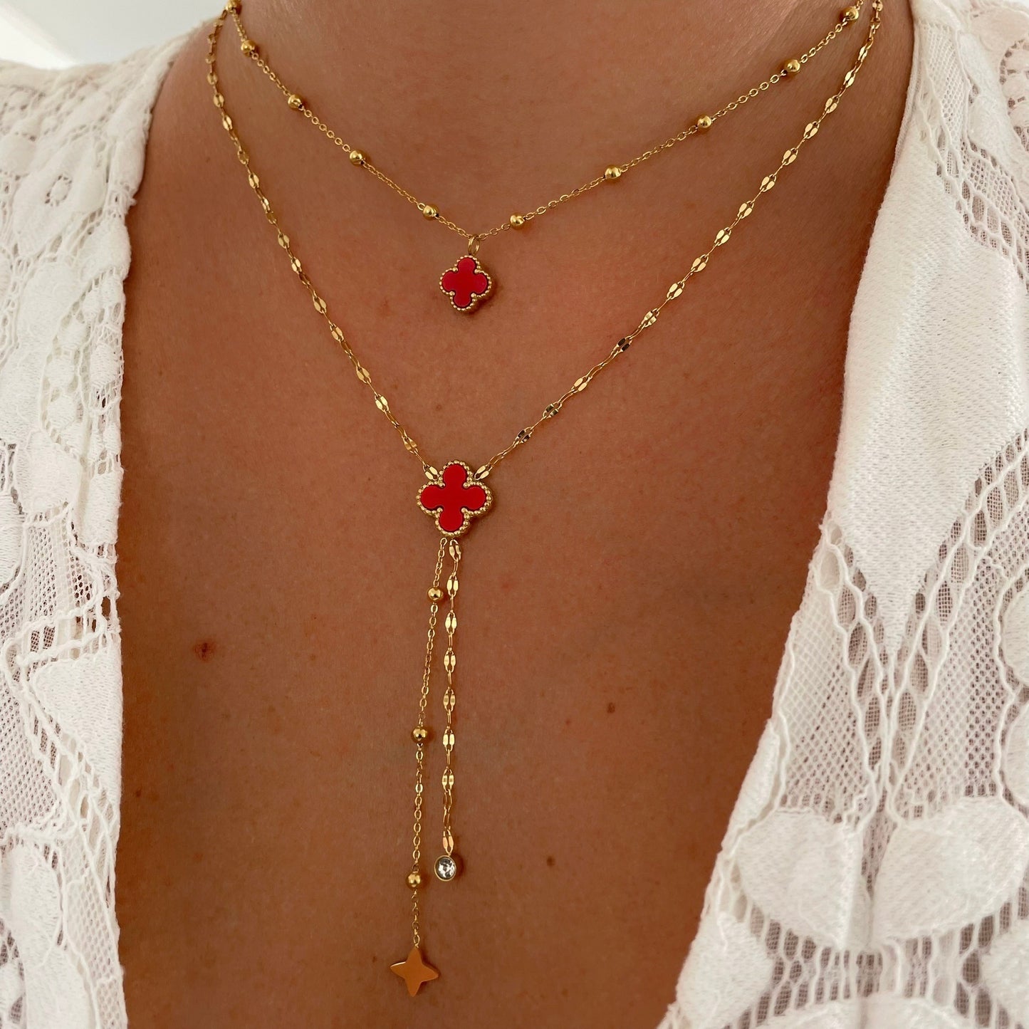Collier Trèfle Adele recto verso rouge/noir