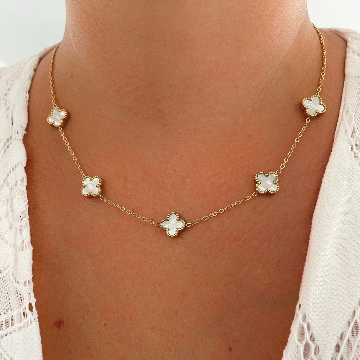 Collier Trèfle Maelya blanc