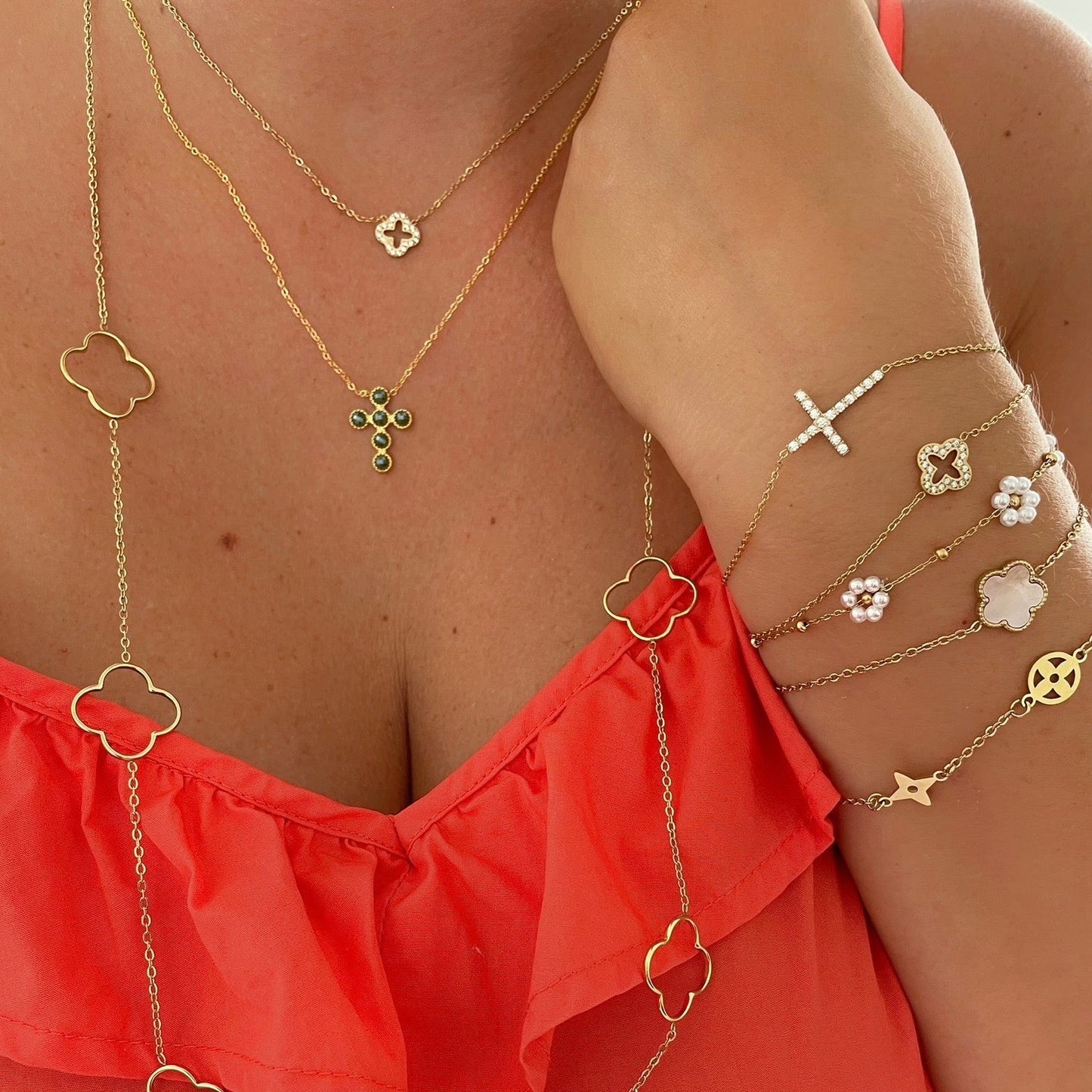 Collier Trèfle strass argenté