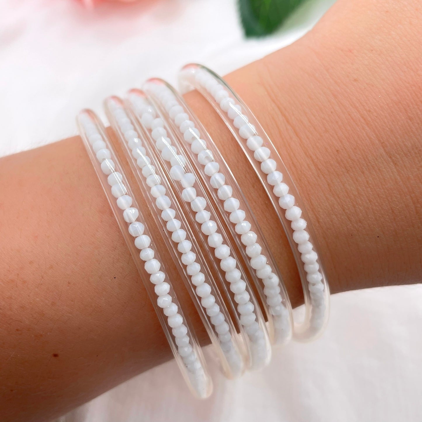 Jonc Bouddhiste Perles blanc
