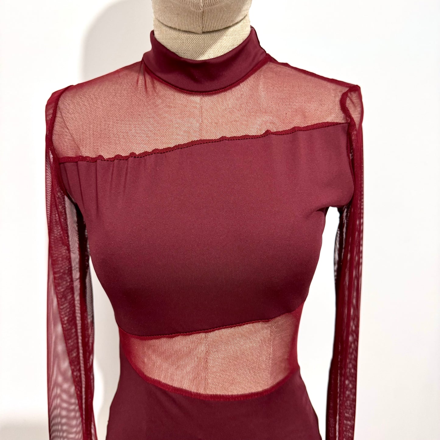 Body transparent col montant manches longues