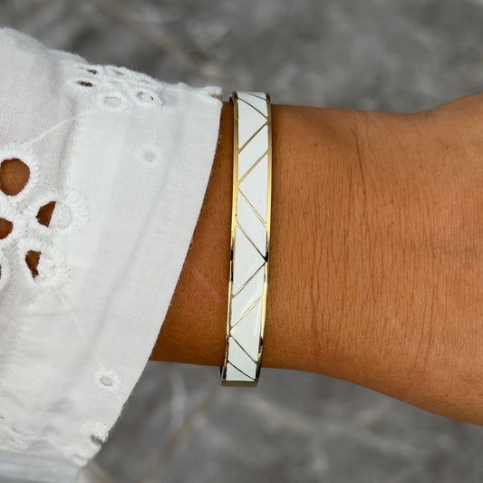 Bracelet Jonc Design Blanc - Ligne