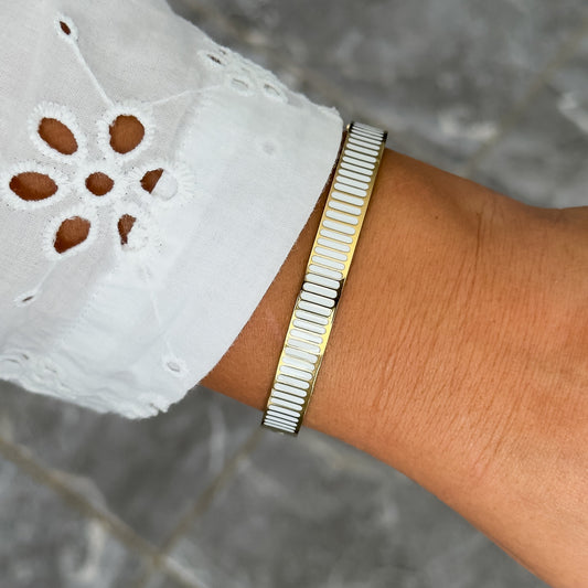 Bracelet Jonc Design Blanc - Rayures