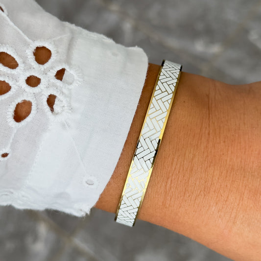 Bracelet Jonc Design Blanc - Tressé