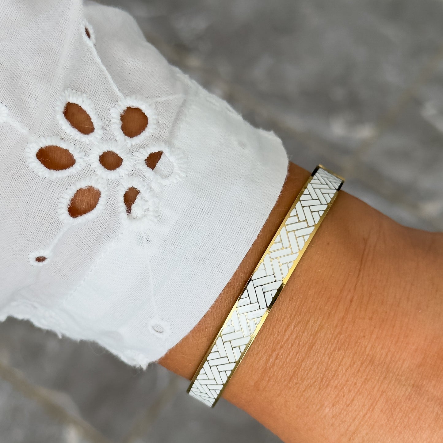 Bracelet Jonc Design Blanc - Tressé