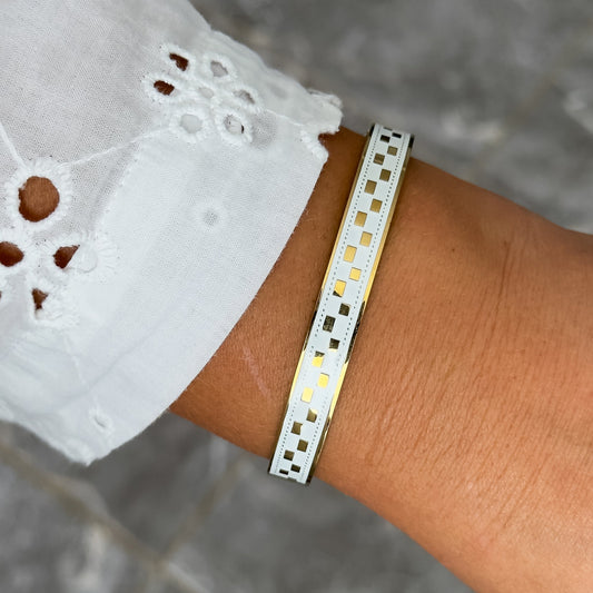 Bracelet Jonc Design Blanc - Damier