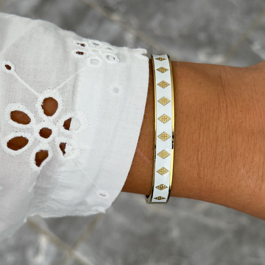 Bracelet Jonc Design Blanc - Losange
