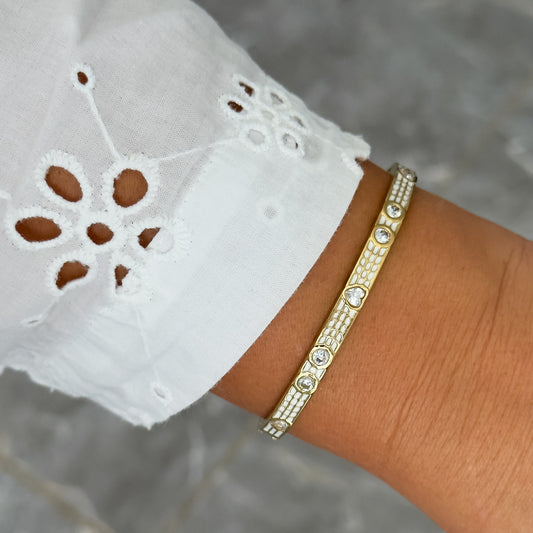 Bracelet Jonc Design Blanc - Coeur Strass