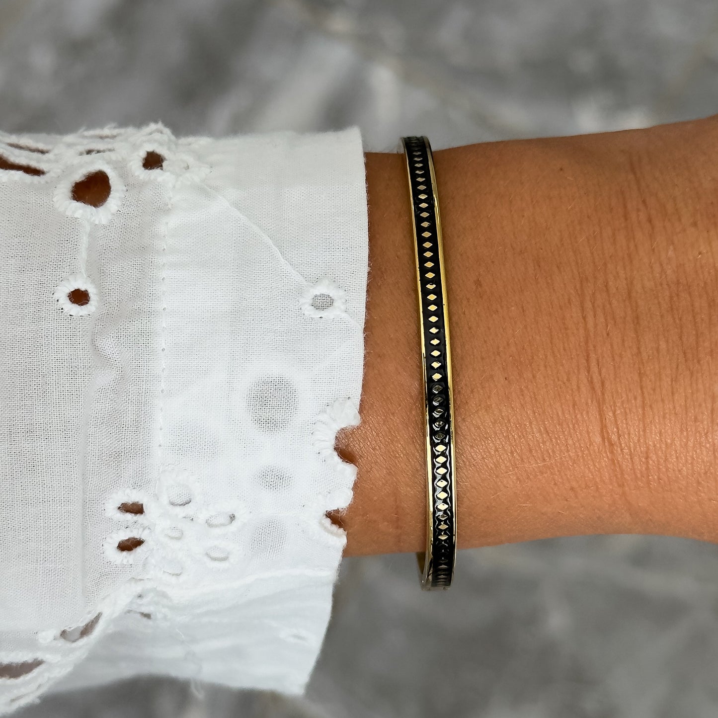 Bracelet Jonc Design Noir - Losange Fin