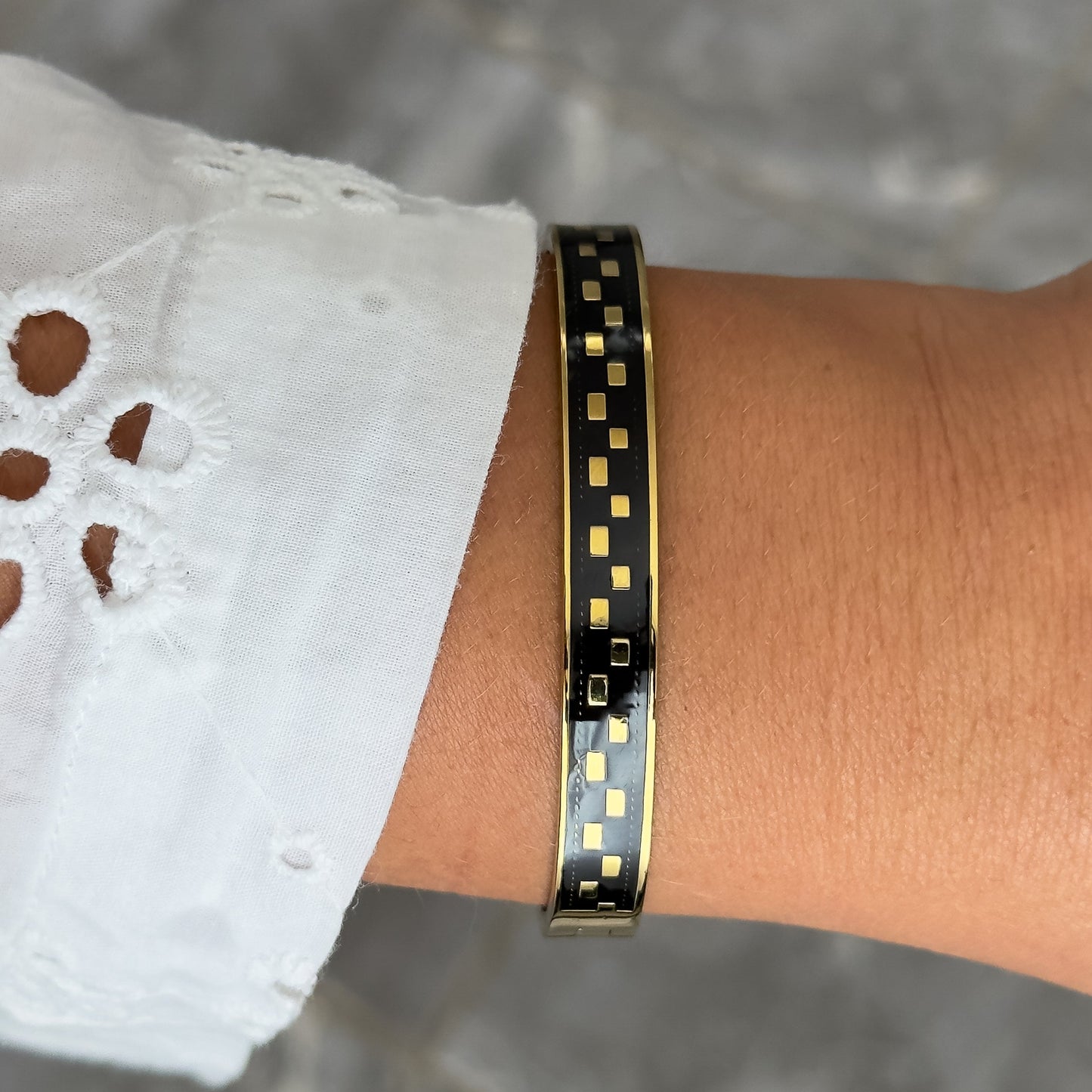 Bracelet Jonc Design Noir - Damier