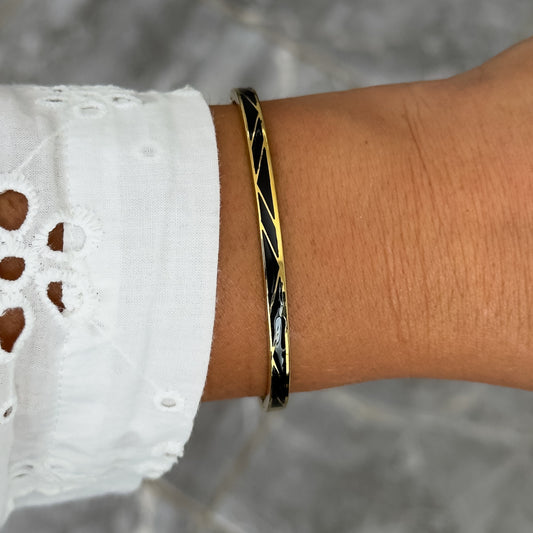 Bracelet Jonc Design Noir - Ligne Fin