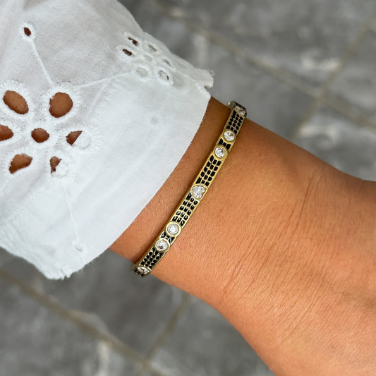 Bracelet Jonc Design Noir - Coeur Strass